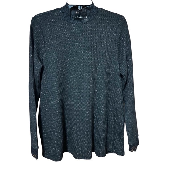 LOGO by Lori Goldstein Metallic Waffle Mock Neck Top Size S - Picture 5 of 10